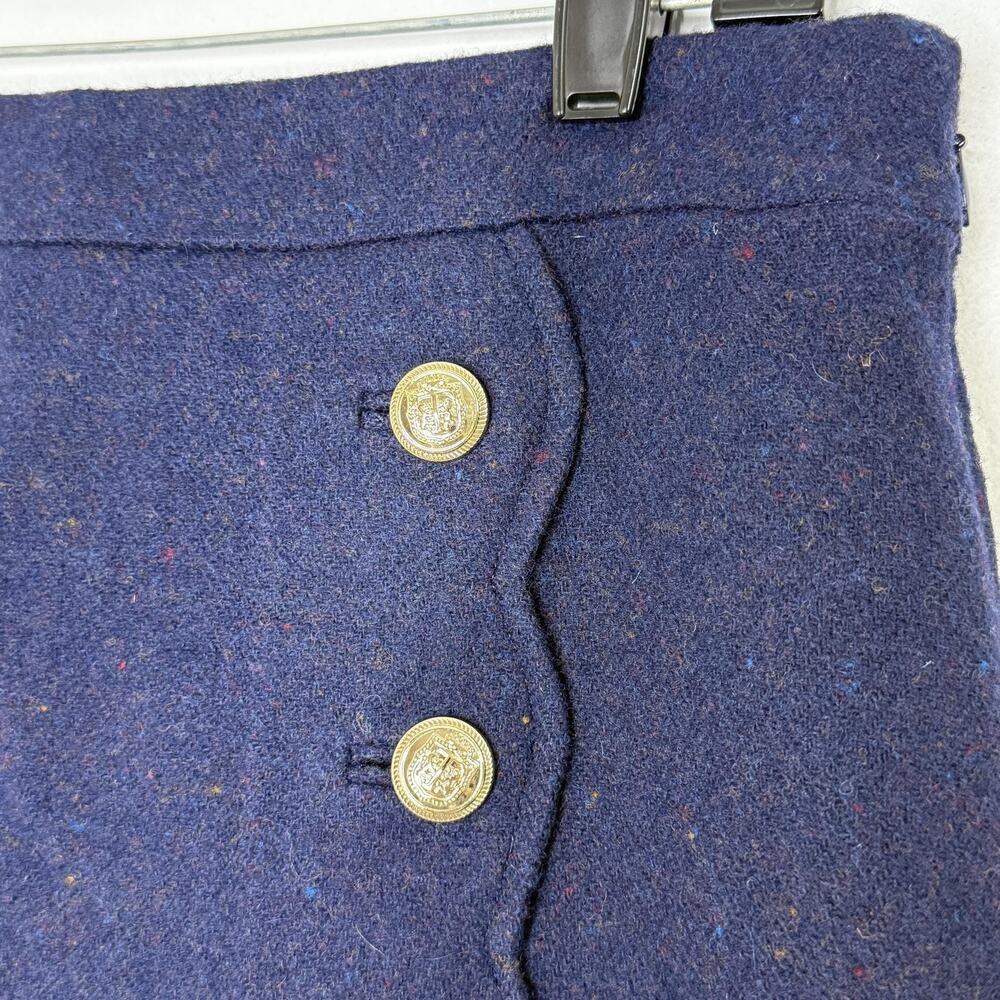 Talbots Skirt Womens 10 Navy Wool Blend Tweed Gold Button Lined Career